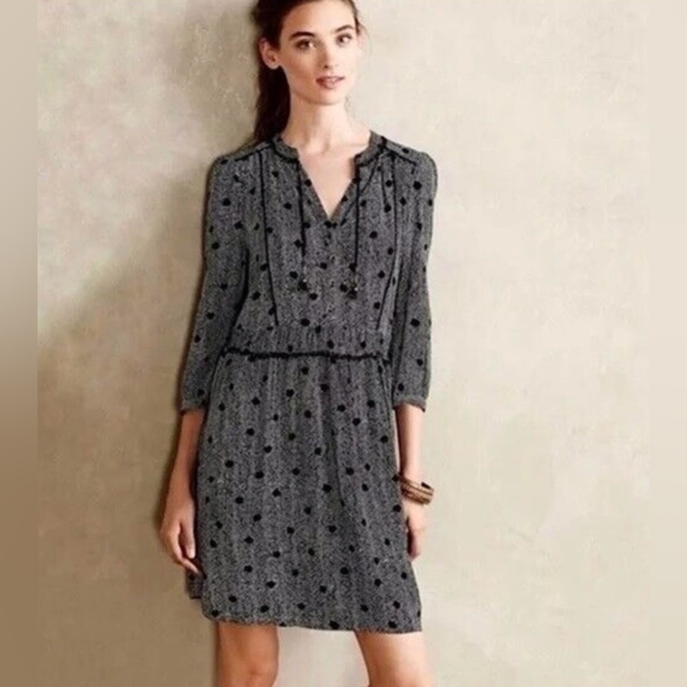 Maeve for Anthropologie Black/White Chevron Dot‎ Dress Size L